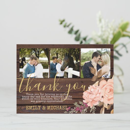 Rustikales FOTO Vielen Dank Karten Peach Rose (Stehend Vorderseite)