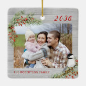 Rustikales Foto Weihnachten Chickadee Keramikornament (Rückseite)