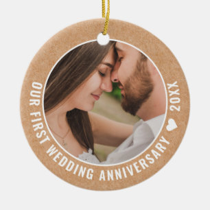 Rustikales Foto zum 1. Hochzeitstag Keramik Ornament