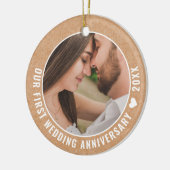 Rustikales Foto zum 1. Hochzeitstag Keramik Ornament (Links)