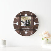 Rustikales Foto zum Hochzeitsfeiern Personalisiert Große Wanduhr (Zuhause)