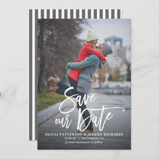 Rustikales Foto zur Handschrift Rettete unser Datu Save The Date (Vorne/Hinten)