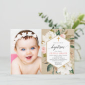 Rustikales Foto zur Kraftblüte Rosa Blütenblüte Einladung (Stehend Vorderseite)