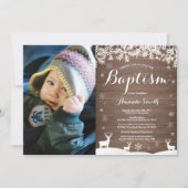 Rustikales Foto zur Taufe im Winter Einladung (Vorderseite)