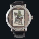 Rustikales Fox Stepping auf einem Baumstamm Armbanduhr<br><div class="desc">Dieser rustikale Ausdruck illustriert einen Fuchs vor einem Kiefernbaum. Die Farben sind in sanften Pastellfarben gehalten,  und das Bild hat traditionelle Motive im braunen Gama. Dieses Design wäre eine perfekte Ergänzung zu Ihrer Landhausdekoration.</div>