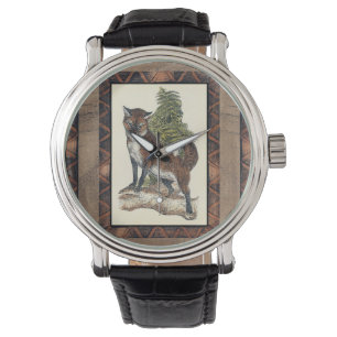 Rustikales Fox Stepping auf einem Baumstamm Armbanduhr