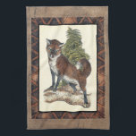 Rustikales Fox Stepping auf einem Baumstamm Handtuch<br><div class="desc">Dieser rustikale Ausdruck illustriert einen Fuchs vor einem Kiefernbaum. Die Farben sind in sanften Pastellfarben gehalten,  und das Bild hat traditionelle Motive im braunen Gama. Dieses Design wäre eine perfekte Ergänzung zu Ihrer Landhausdekoration.</div>