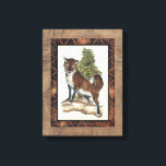 Rustikales Fox Stepping auf einem Baumstamm Leinwanddruck<br><div class="desc">Dieser rustikale Ausdruck illustriert einen Fuchs vor einem Kiefernbaum. Die Farben sind in sanften Pastellfarben gehalten, und das Bild hat traditionelle Motive im braunen Gama. Dieses Design wäre eine perfekte Ergänzung zu Ihrer Landhausdekoration.</div>