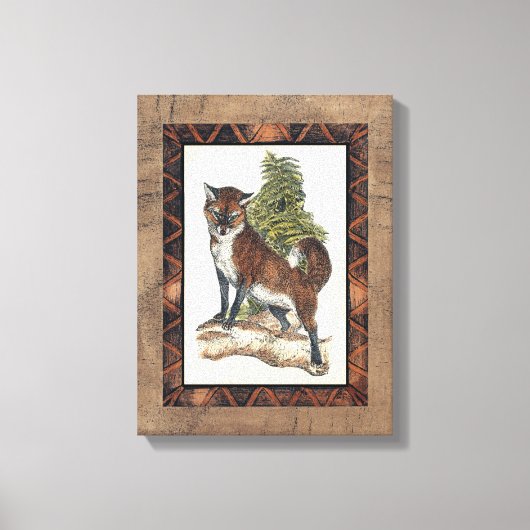 Rustikales Fox Stepping auf einem Baumstamm Leinwanddruck (Vorderseite)