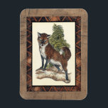 Rustikales Fox Stepping auf einem Baumstamm Magnet<br><div class="desc">Dieser rustikale Ausdruck illustriert einen Fuchs vor einem Kiefernbaum. Die Farben sind in sanften Pastellfarben gehalten,  und das Bild hat traditionelle Motive im braunen Gama. Dieses Design wäre eine perfekte Ergänzung zu Ihrer Landhausdekoration.</div>
