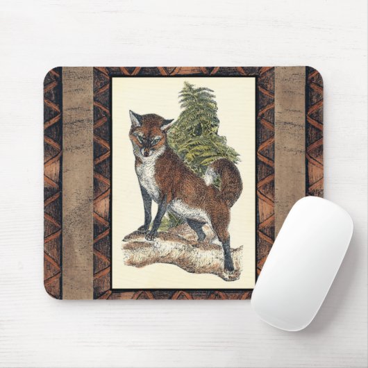 Rustikales Fox Stepping auf einem Baumstamm Mousepad (Mit Mouse)