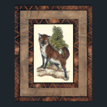 Rustikales Fox Stepping auf einem Baumstamm Poster<br><div class="desc">Dieser rustikale Ausdruck illustriert einen Fuchs vor einem Kiefernbaum. Die Farben sind in sanften Pastellfarben gehalten,  und das Bild hat traditionelle Motive im braunen Gama. Dieses Design wäre eine perfekte Ergänzung zu Ihrer Landhausdekoration.</div>