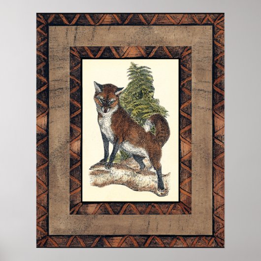 Rustikales Fox Stepping auf einem Baumstamm Poster (Vorne)