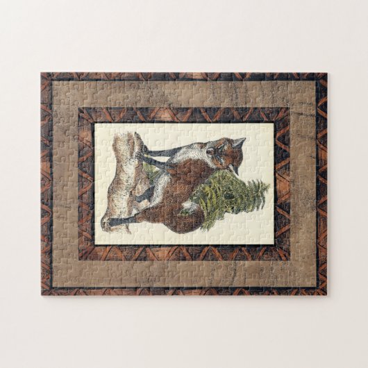 Rustikales Fox Stepping auf einem Baumstamm Puzzle (Horizontal)