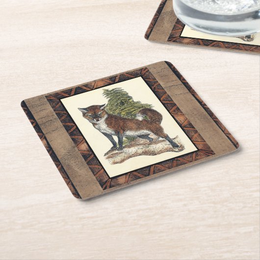 Rustikales Fox Stepping auf einem Baumstamm Rechteckiger Pappuntersetzer (angewinkelt)