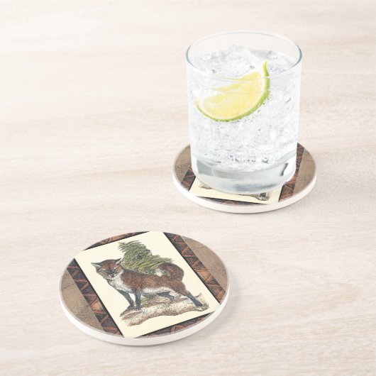 Rustikales Fox Stepping auf einem Baumstamm Sandstein Untersetzer (Seite)