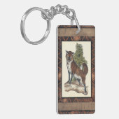 Rustikales Fox Stepping auf einem Baumstamm Schlüsselanhänger (Vorderseite links)