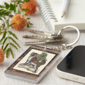 Rustikales Fox Stepping auf einem Baumstamm Schlüsselanhänger (Vorderseite rechts)