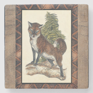 Rustikales Fox Stepping auf einem Baumstamm Steinuntersetzer