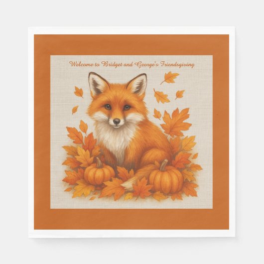 rustikales Friendsgiving Fuchs & Herbst verlässt P Serviette (Vorderseite)