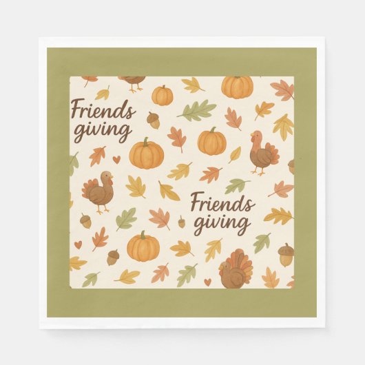 Rustikales Friendsgiving Herbstkürbis Blätter Serviette (Vorderseite)