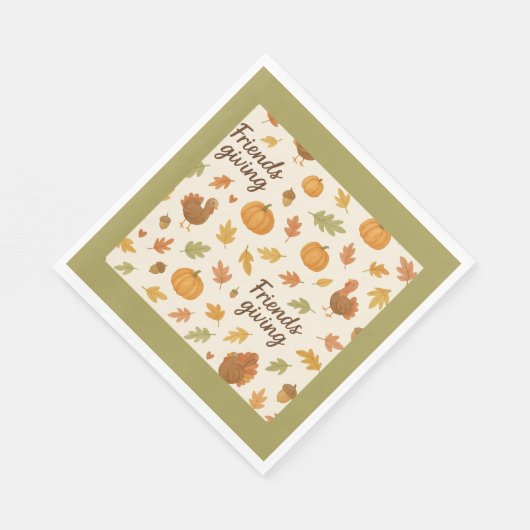 Rustikales Friendsgiving Herbstkürbis Blätter Serviette (Ecke)