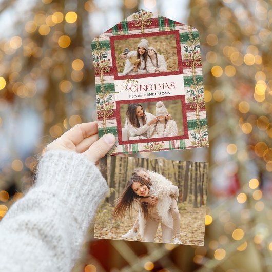 Rustikales frohe Weihnachten Botanisches Kariertes All In One Einladung