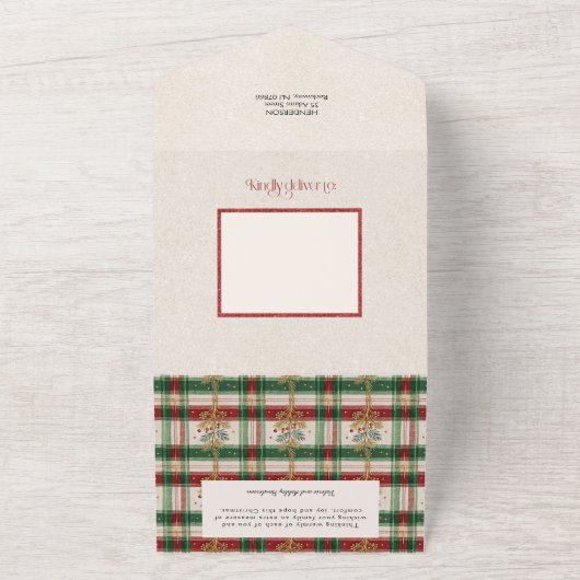 Rustikales frohe Weihnachten Botanisches Kariertes All In One Einladung (Außenbereich)