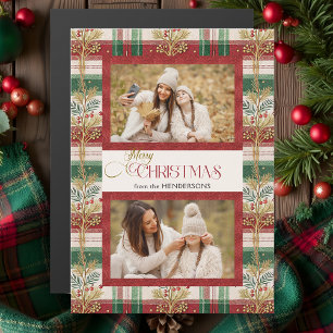 Rustikales frohe Weihnachten Botanisches Kariertes Magnetkarte