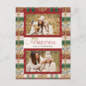 Rustikales frohe Weihnachten Botanisches Kariertes Postkarte (Vorderseite)