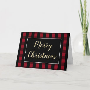 Rustikales Frohe Weihnachten Rot-Schwarz Kariert B Karte