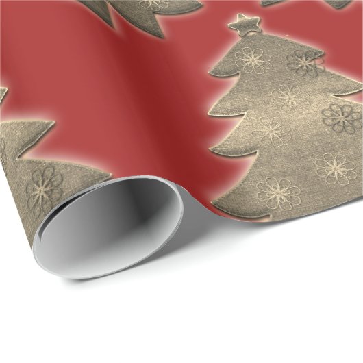 Rustikales, fröhliches Weihnachtsbaum Red Wrapping Geschenkpapier (Rolleneckpunkt)