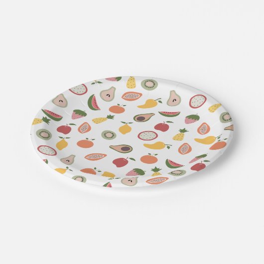 rustikales Fruchtmuster Pappteller (Schrägansicht)