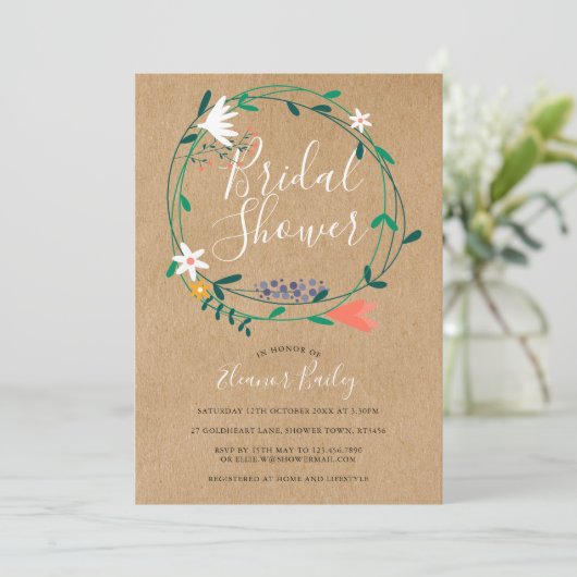Rustikales Frühlingsblumengarland Brautparty Einladung (Stehend Vorderseite)