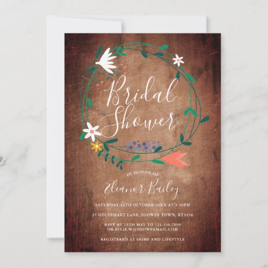 Rustikales Frühlingsblumengarland Brautparty Einladung (Vorderseite)