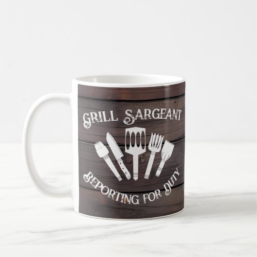 Rustikales Funny Cooking Geschenk Men Grill Sargea Kaffeetasse (Links)