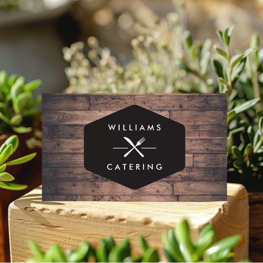 Rustikales Gabel-Kniffe-Logo aus zerrüttetem Holz Visitenkarte