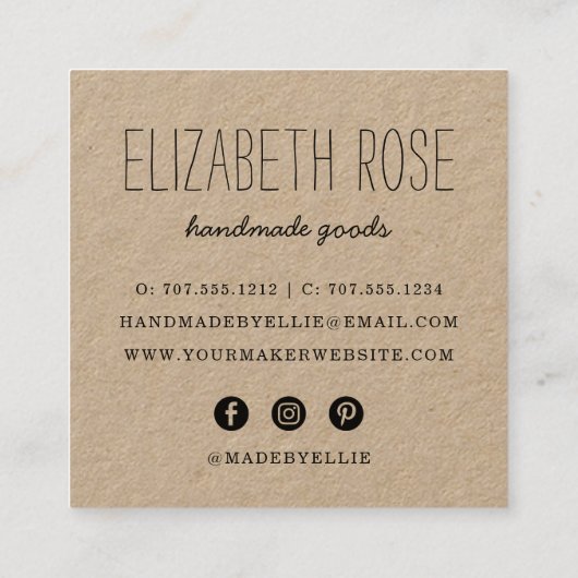 Rustikales Garn | Kraft Quadratische Visitenkarte (Rückseite)