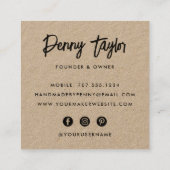 Rustikales Garn | Kraft Square Quadratische Visitenkarte (Rückseite)