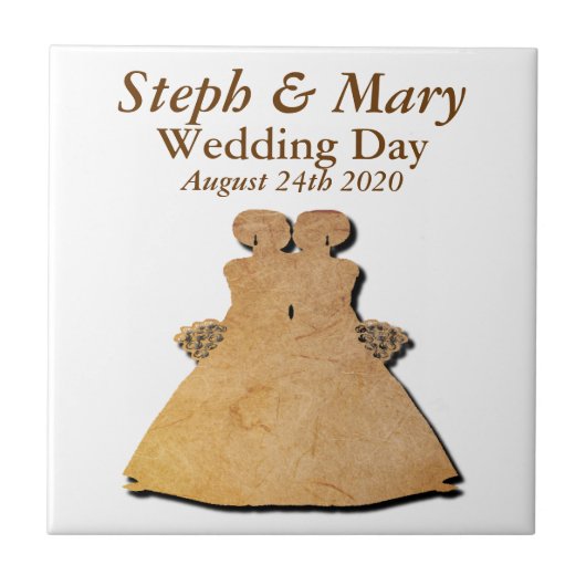 Rustikales Gay Wedding Geschenk Tile für Lesbische Fliese (Vorderseite)