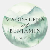 Rustikales Gebirge Pinienbäume Hochzeit Runder Aufkleber (Vorderseite)