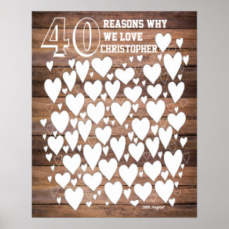 Rustikales Geburtstagsgästebuchposter zum 40. Poster