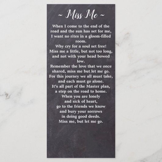 Rustikales Gedenkgedicht Beerdigung Lesezeichen de Menükarte (Rückseite)