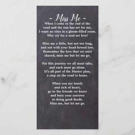 Rustikales Gedenkgedicht Beerdigung Lesezeichen-Ka Dankeskarte (Rückseite)