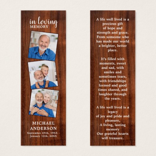 Rustikales Gedenkmal 3 Foto Beerdigung Gebet Lesez (Vorne & Hinten)