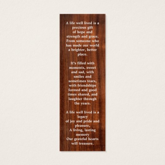 Rustikales Gedenkmal 3 Foto Beerdigung Gebet Lesez (Rückseite)