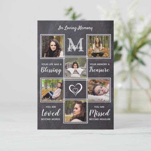 Rustikales Gedenkmal 6 Foto Collage Beileid Beerdi Dankeskarte (Stehend Vorderseite)