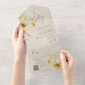 Rustikales Gelb & Braun Sommersonnenblüten QR Code All In One Einladung (Abreißen)
