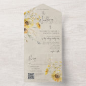 Rustikales Gelb & Braun Sommersonnenblüten QR Code All In One Einladung (Innen Boden)