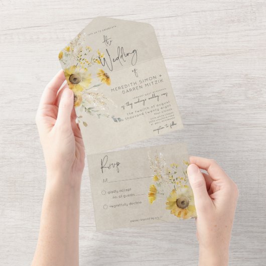 Rustikales Gelb & Brot Sommersonnenblume Kein Aben All In One Einladung (Abreißen)